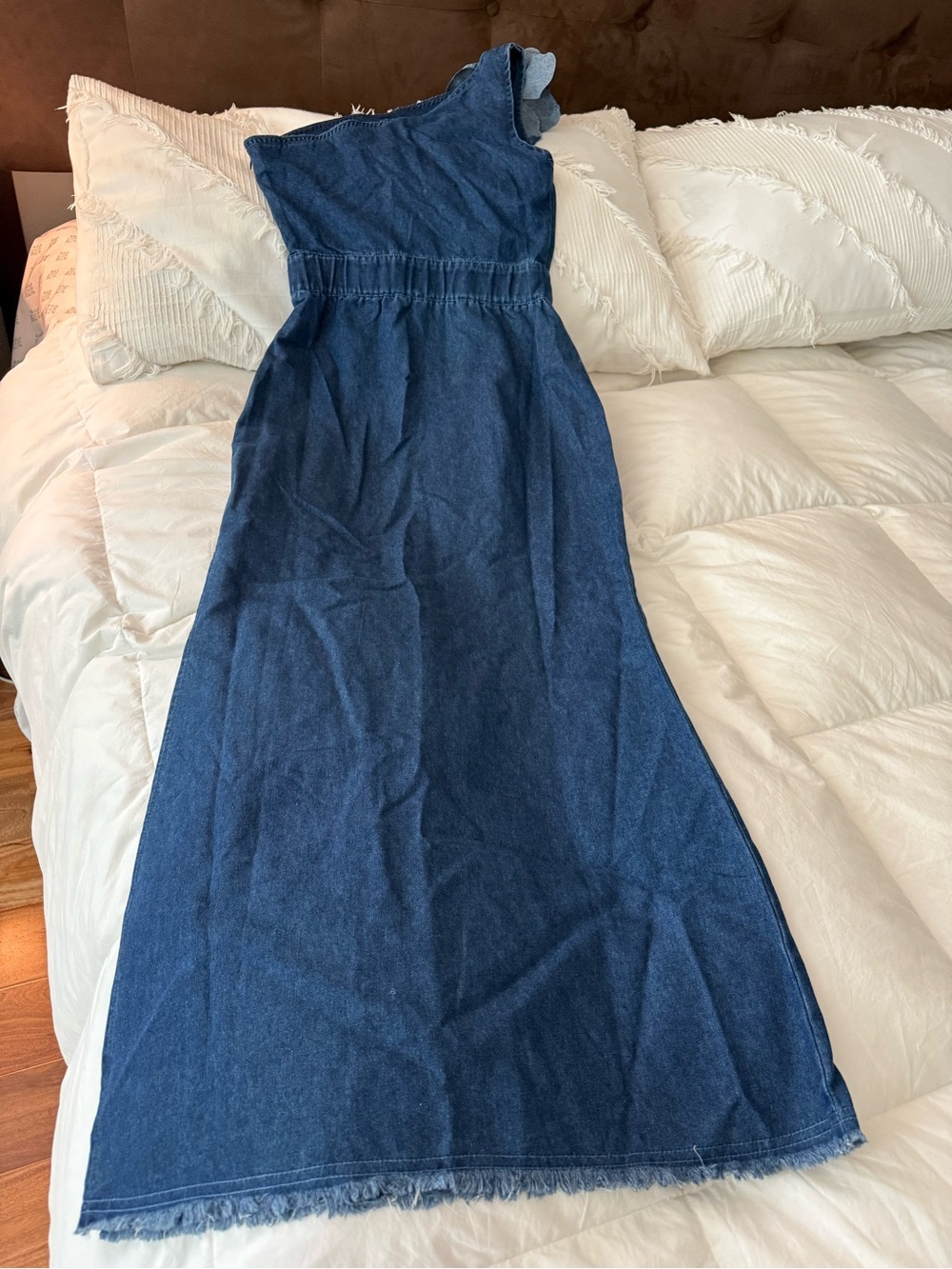 One-Shoulder Dark Blue Denim Maxi Dress